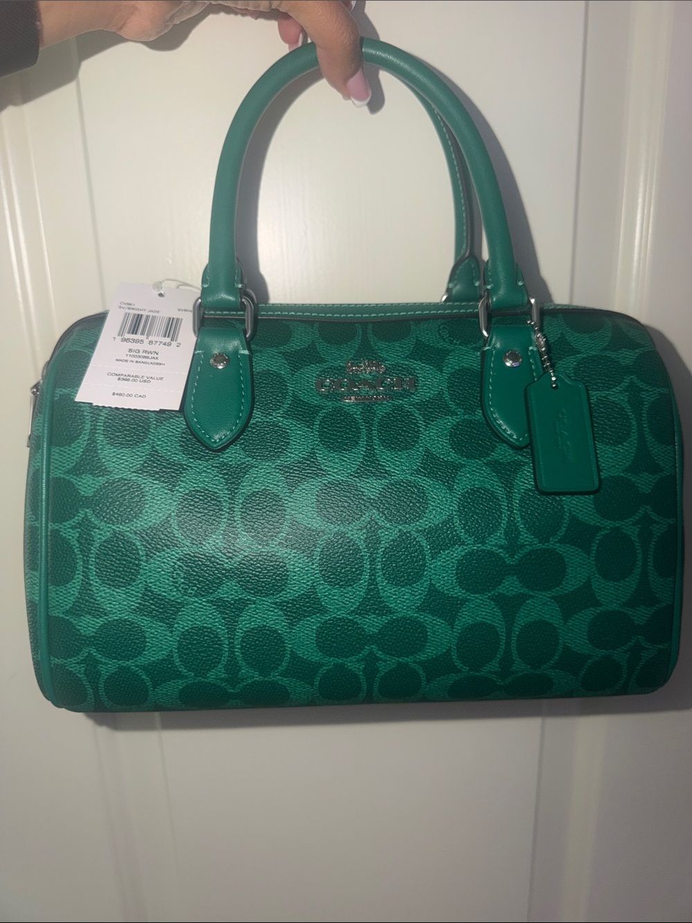 NWT Coach Rowan Satchel Bag In Signature Canvas Bright Jade Green CV961